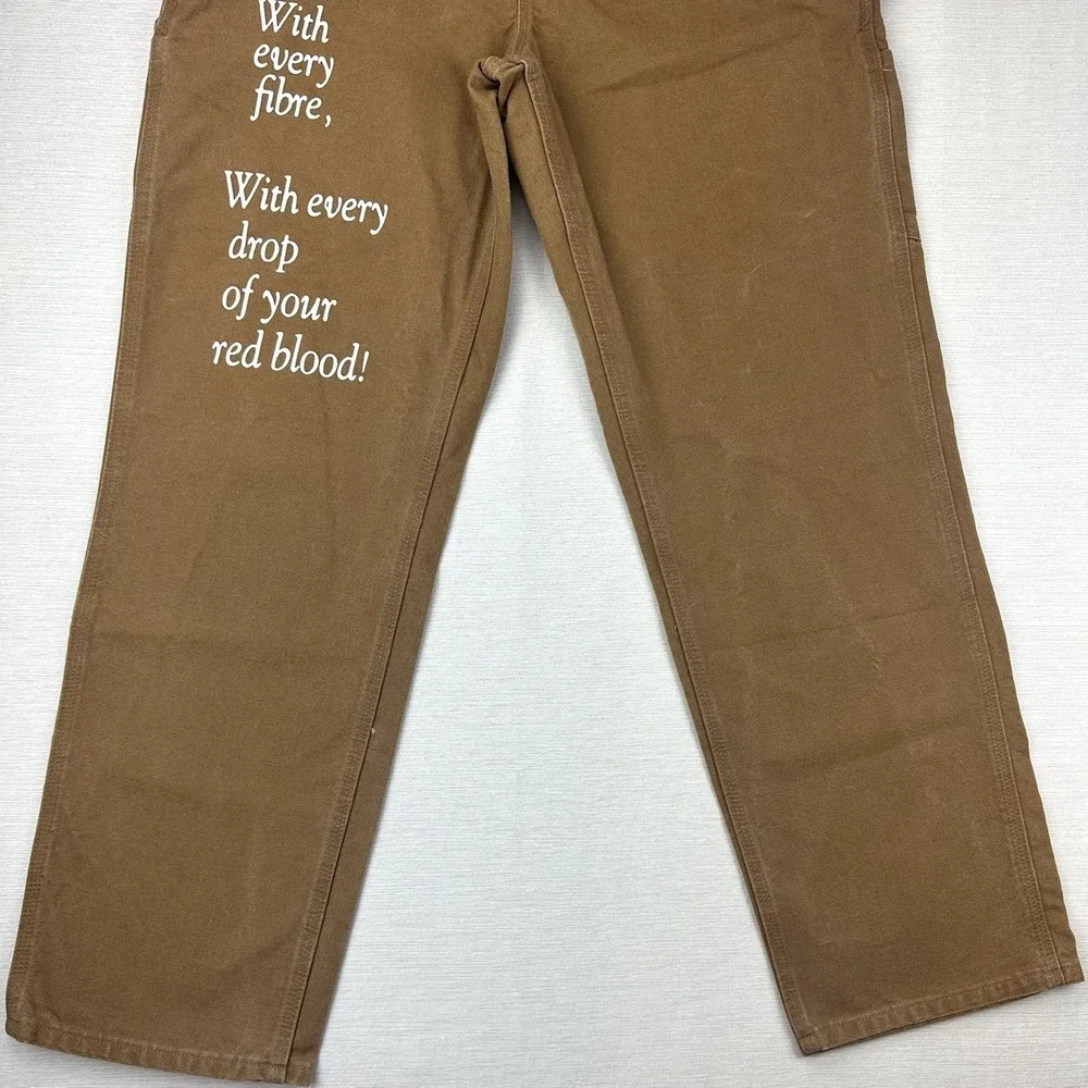 All Caps Studio Carhartt Canvas Carpennter Pants Men 31x31 Tan Distressed Script